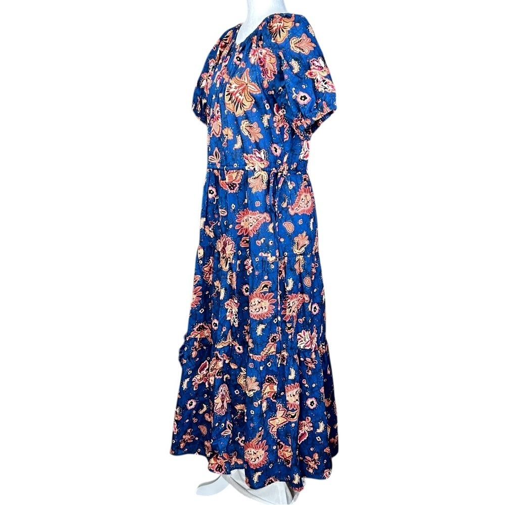 INA Boho Tiered Midi Dress M Waist Ties Lightweight Flowers Paisley Feminine - Picture 5 of 12